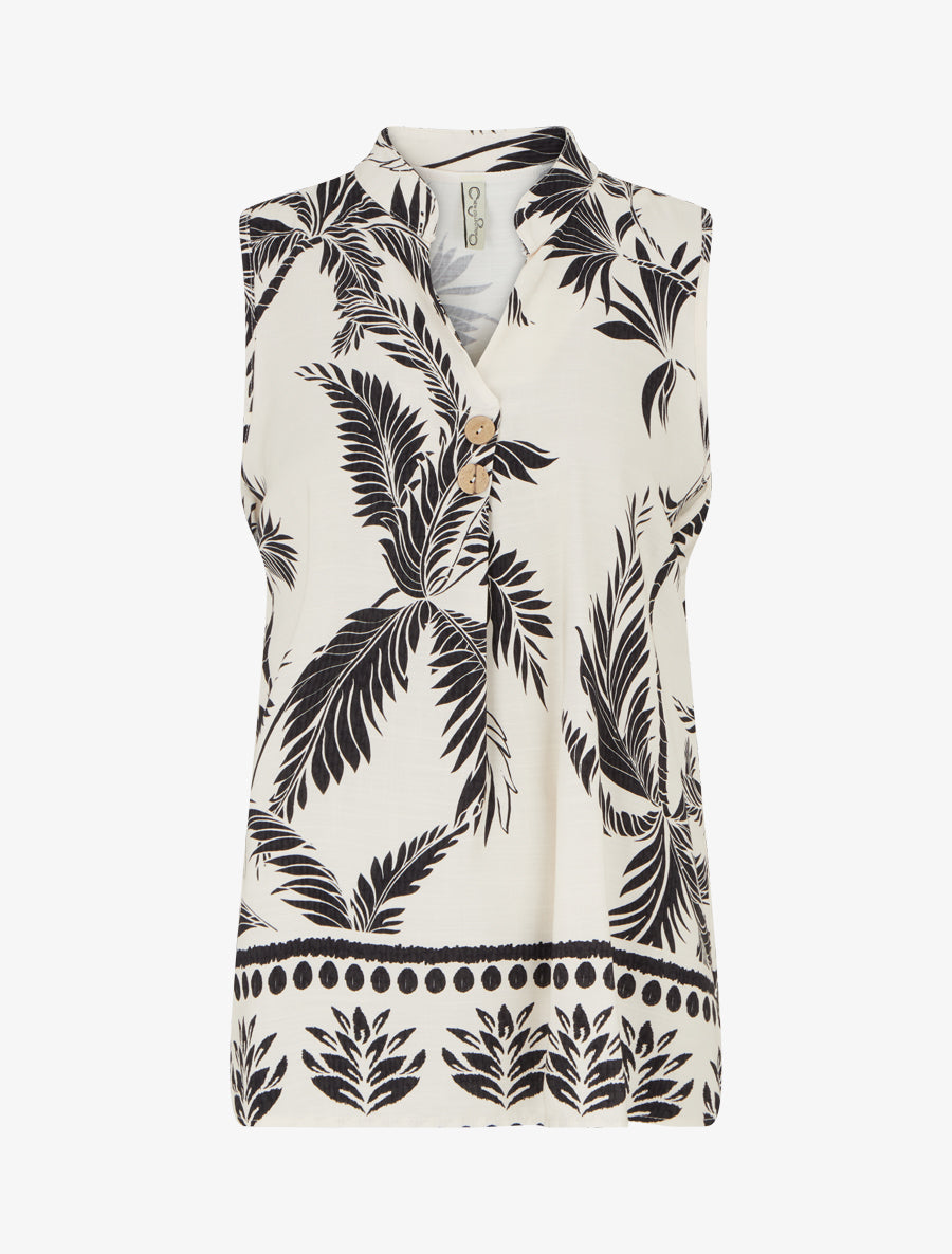 Blouse droite sans manche imprimé tropical - Écru - 1