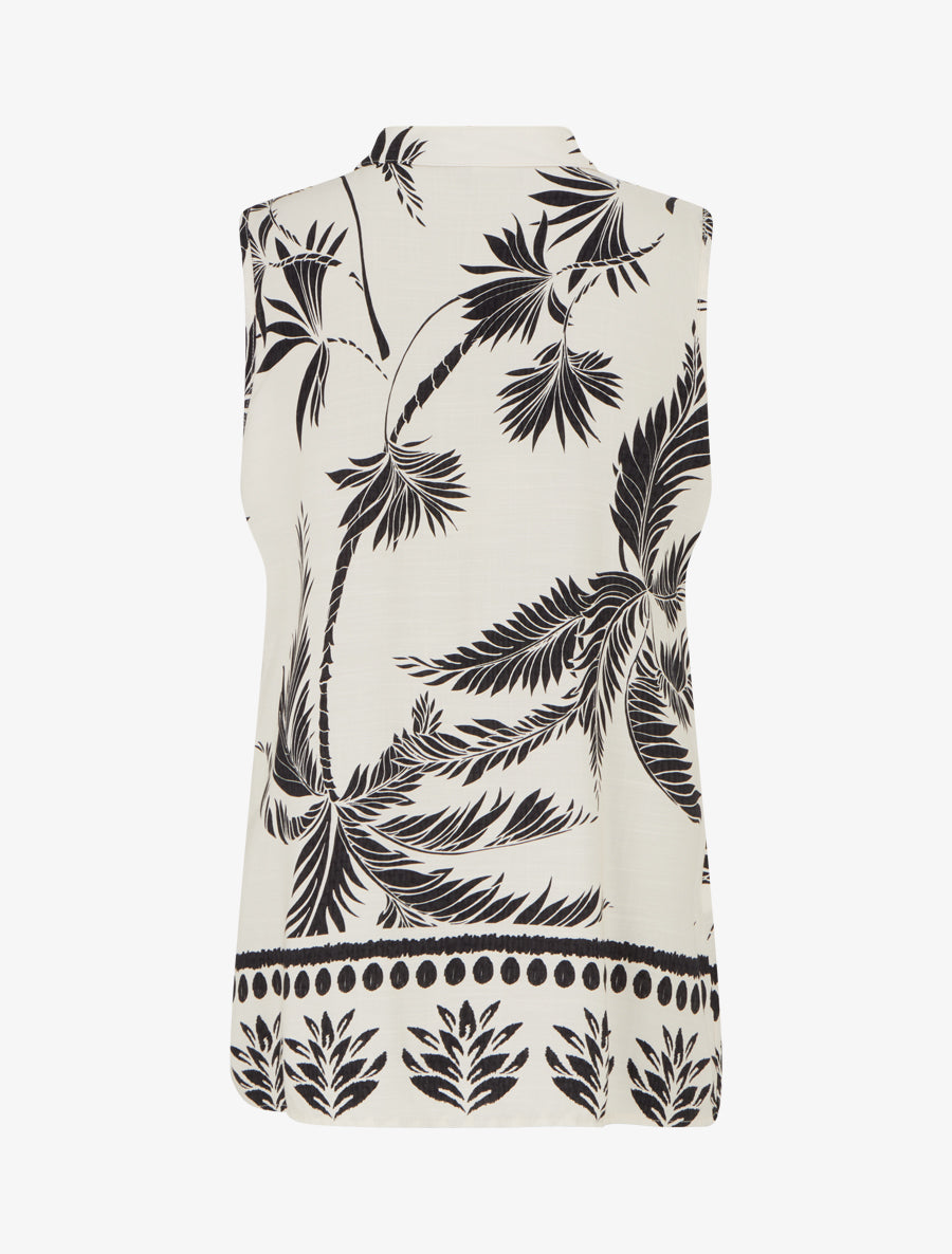 Blouse droite sans manche imprimé tropical - Écru - 2