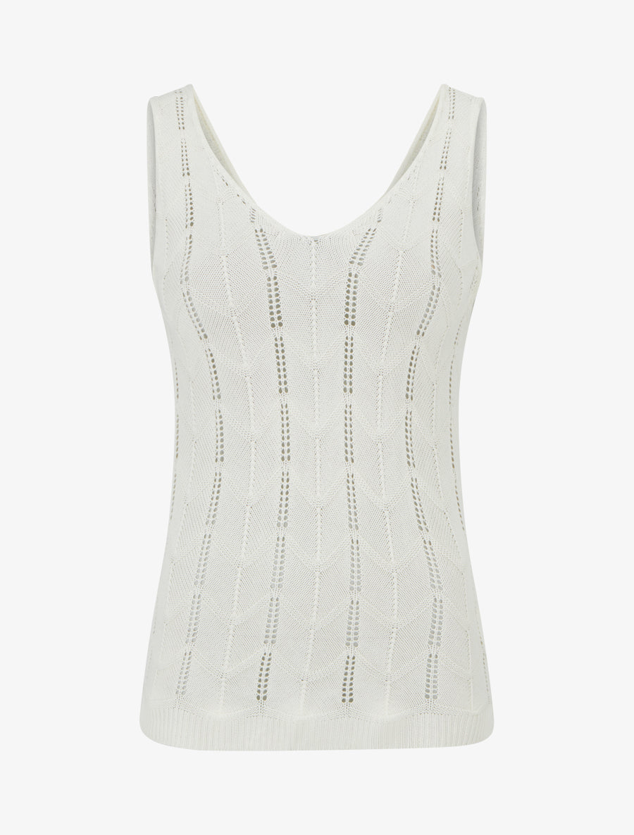Débardeur à col V en maille fantaisie - Beige - 1