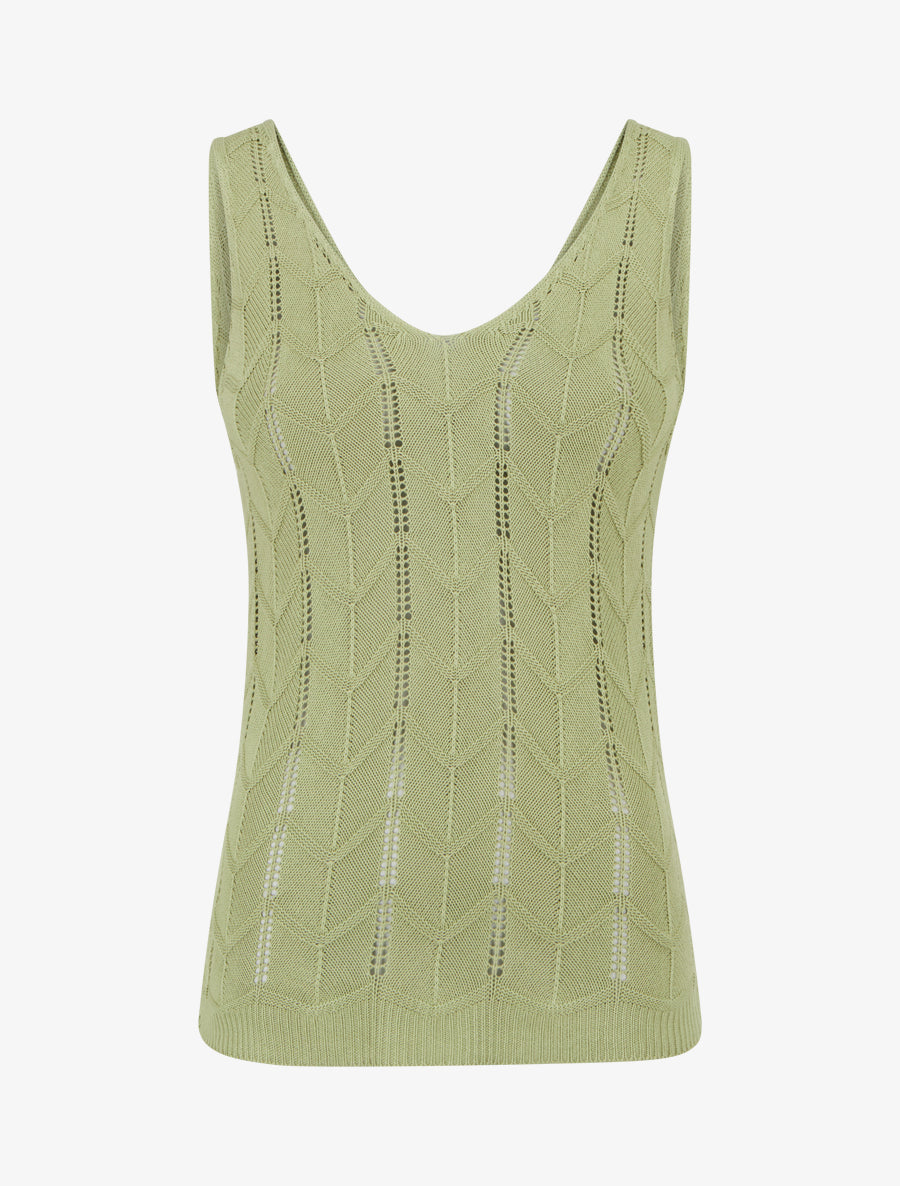 Débardeur à col V en maille fantaisie - Vert olive - 1
