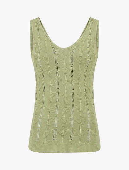 Débardeur à col V en maille fantaisie - Vert olive - 1