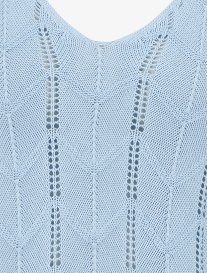 Débardeur à col V en maille fantaisie - Bleu ciel - 3