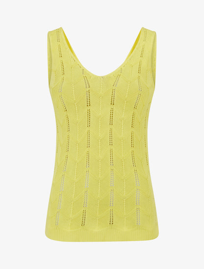 Débardeur à col V en maille fantaisie - Jaune - 1