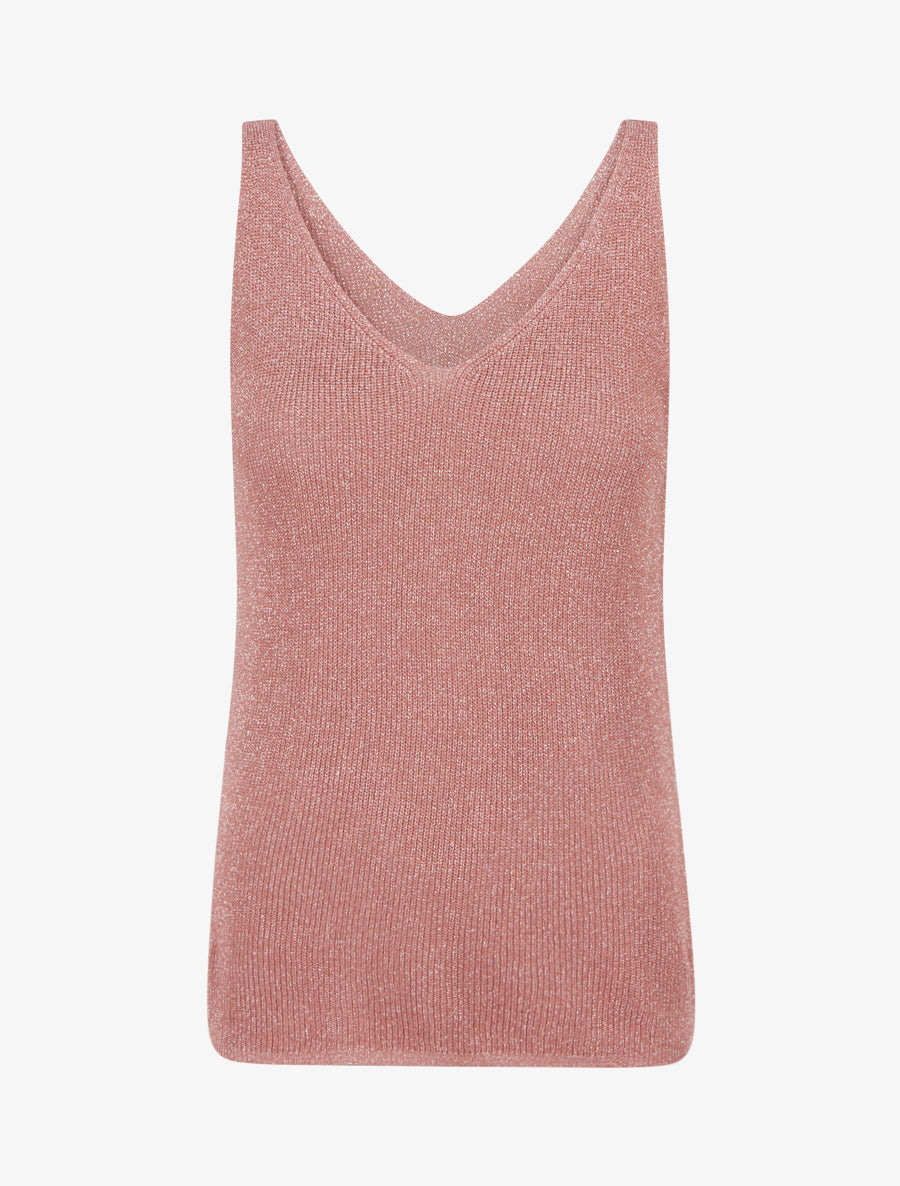 Débardeur à col V en maille irisée - Vieux rose - 1