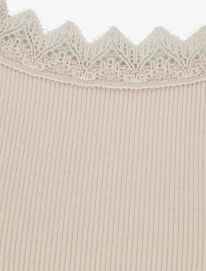 Débardeur côtelé à col dentelle - Sable - 3