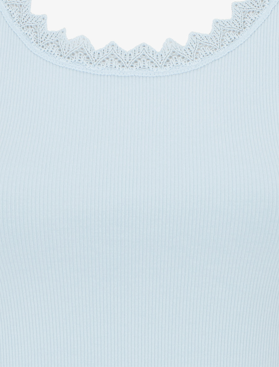 Débardeur côtelé à col dentelle - Bleu ciel - 3