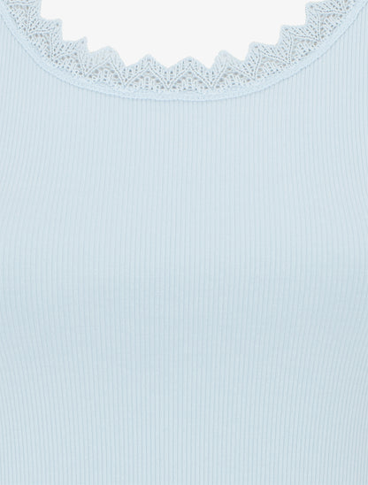 Débardeur côtelé à col dentelle - Bleu ciel - 3