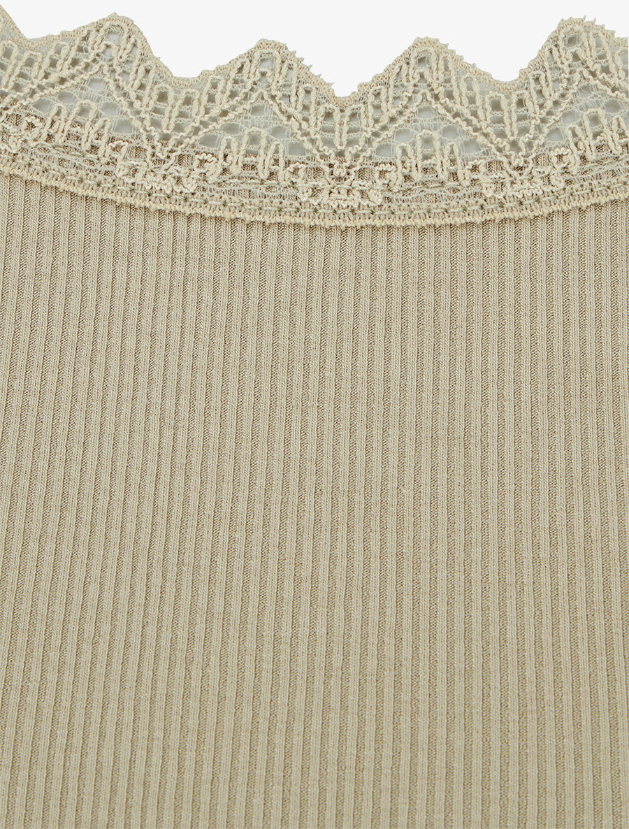 Débardeur côtelé à col dentelle - Vert olive - 3