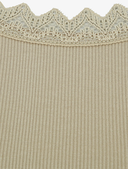 Débardeur côtelé à col dentelle - Vert olive - 3