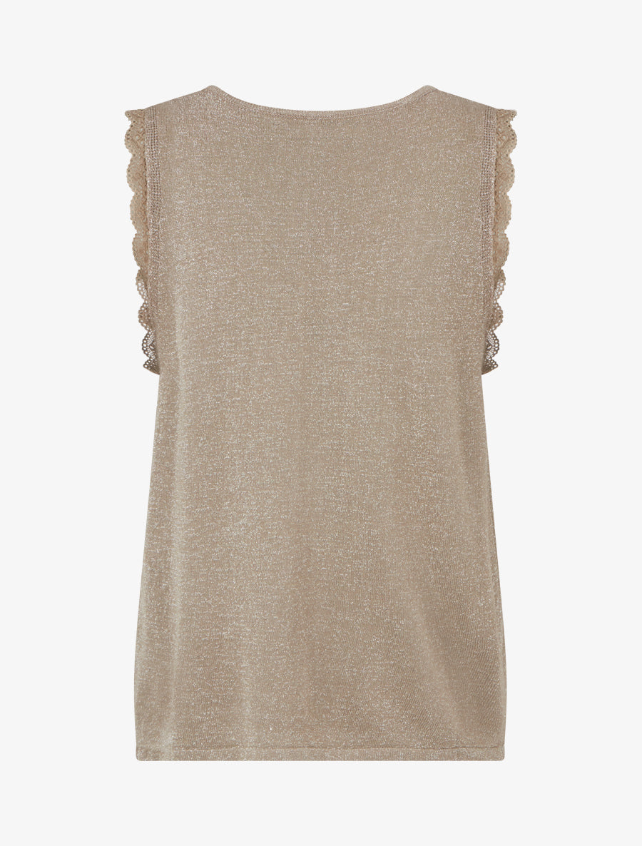 Débardeur irisée à col V en dentelle ondulée - Taupe - 2