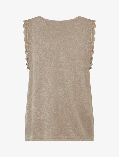 Débardeur irisée à col V en dentelle ondulée - Taupe - 2