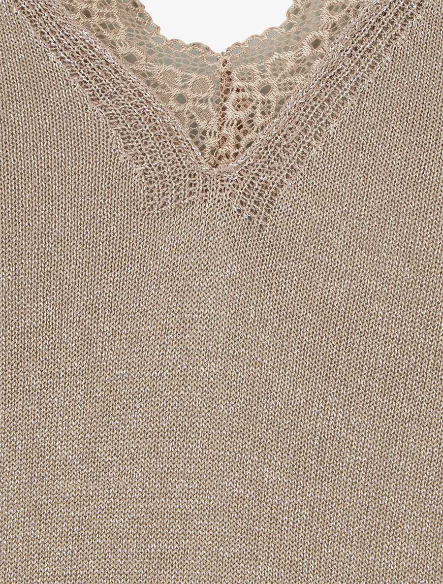 Débardeur irisée à col V en dentelle ondulée - Taupe - 3