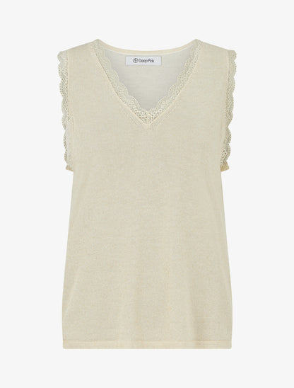 Débardeur irisée à col V en dentelle ondulée - Beige - 1