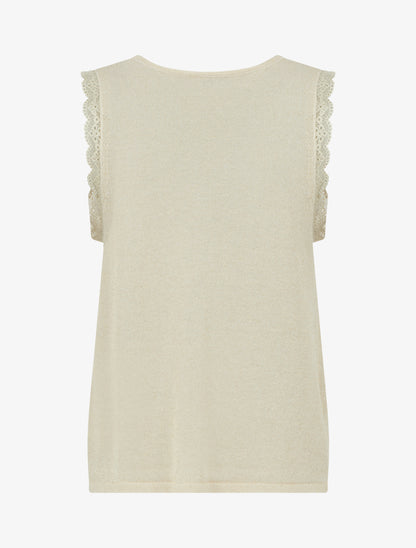 Débardeur irisée à col V en dentelle ondulée - Beige - 2