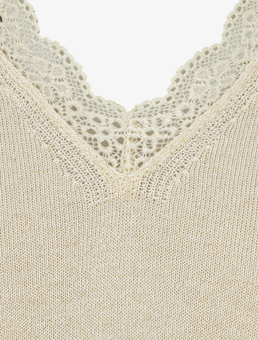 Débardeur irisée à col V en dentelle ondulée - Beige - 3