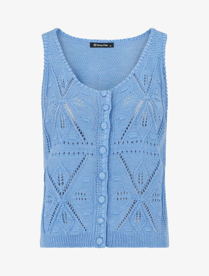 Top boutonné en maille ajourée - Bleu ciel - 1