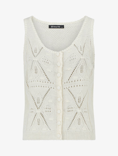 Top boutonné en maille ajourée - Beige - 1