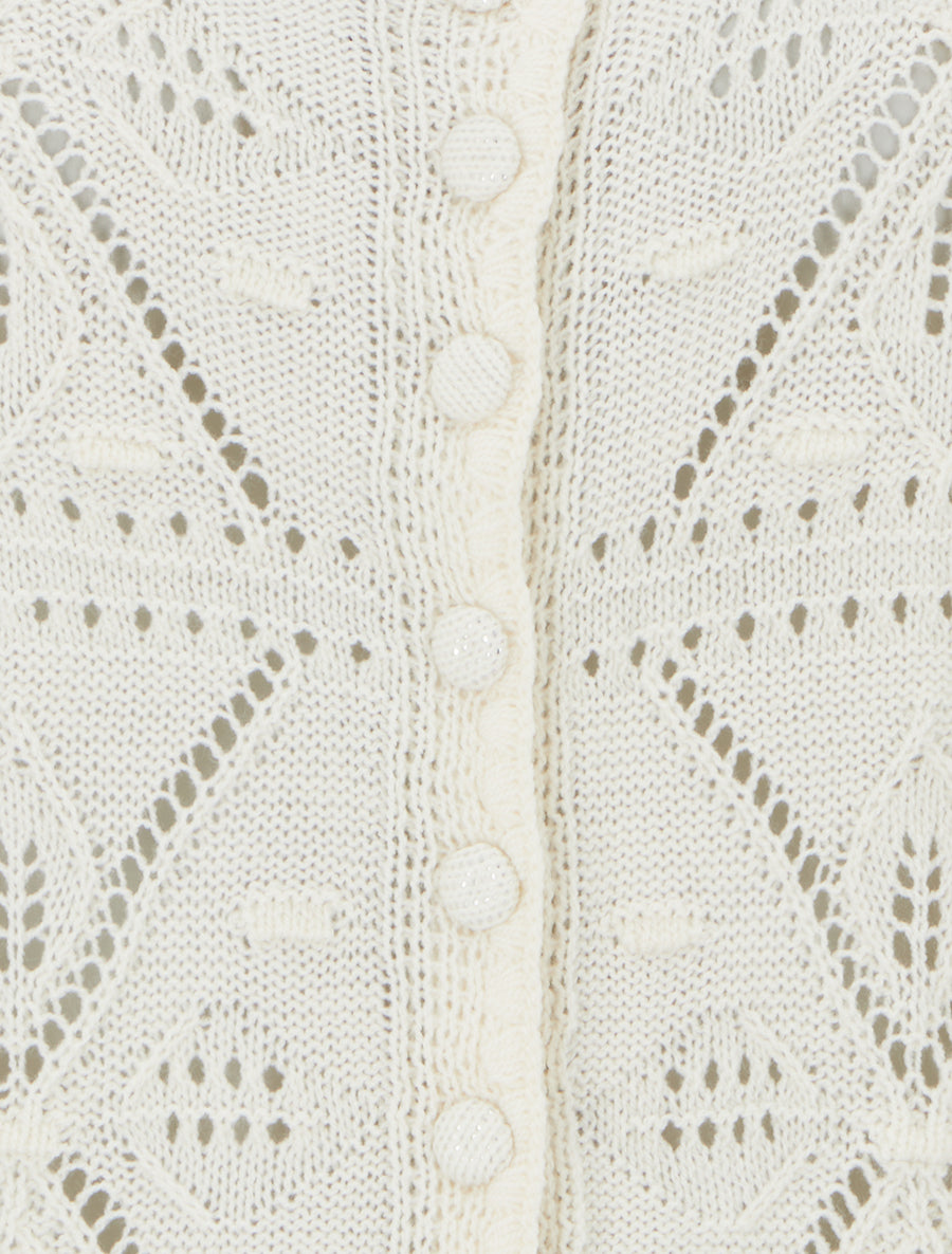 Top boutonné en maille ajourée - Beige - 3