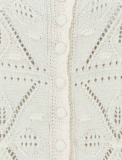 Top boutonné en maille ajourée - Beige - 3
