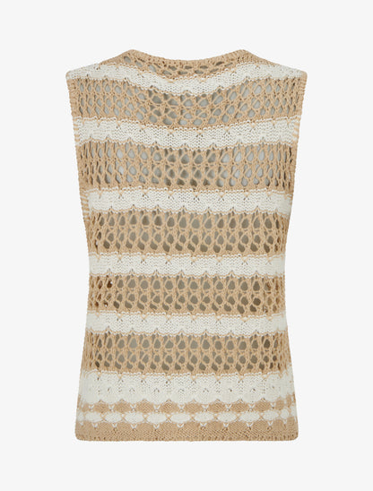 Débardeur tricoté à rayures - Beige - 2
