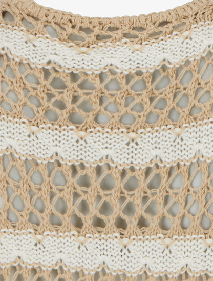 Débardeur tricoté à rayures - Beige - 3