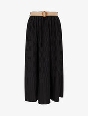 Jupe longue plissée à taille élastiquée - Noir - 1