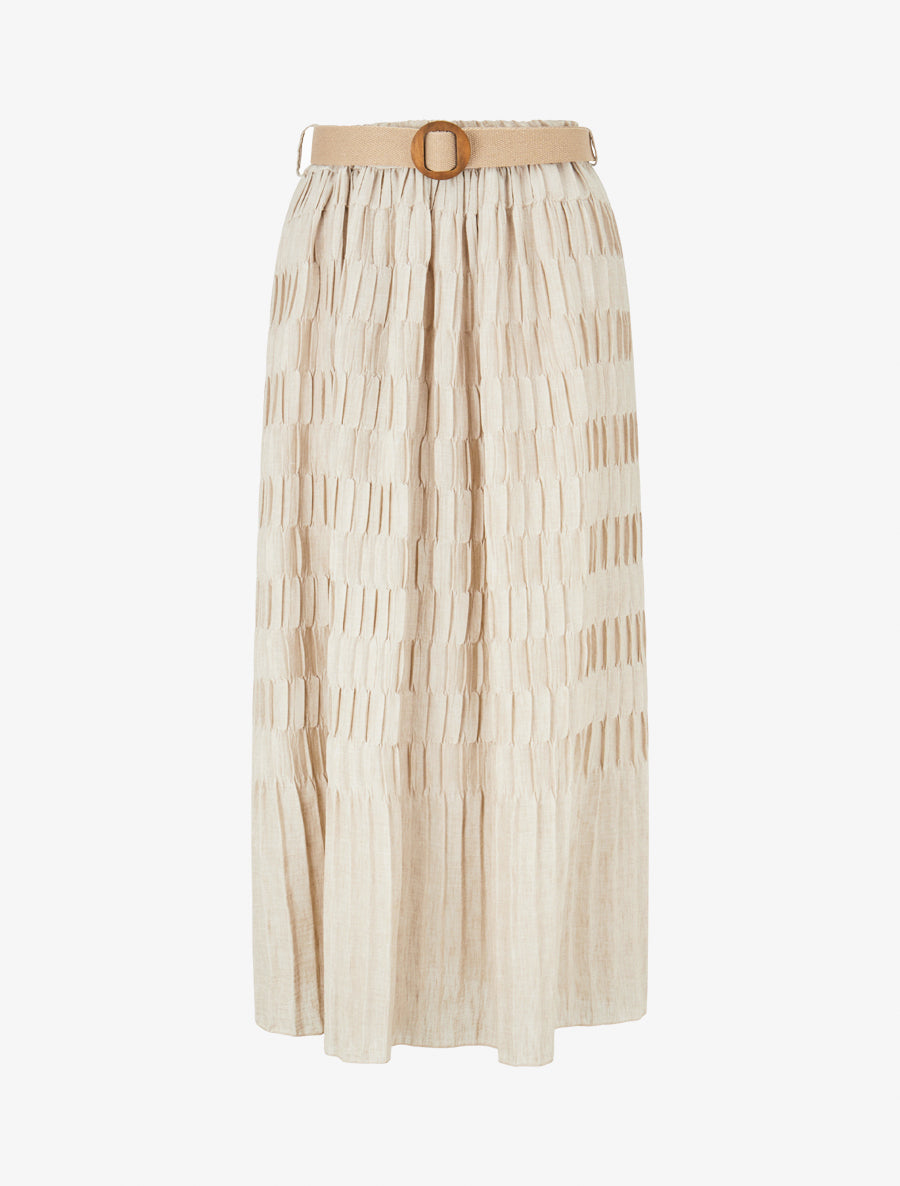 Jupe longue plissée à taille élastiquée - Beige - 1