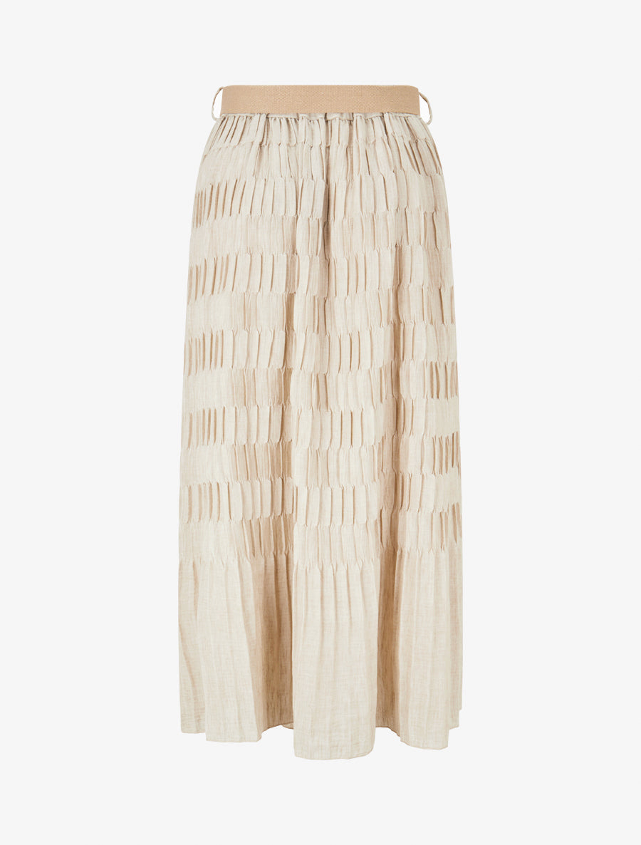 Jupe longue plissée à taille élastiquée - Beige - 2
