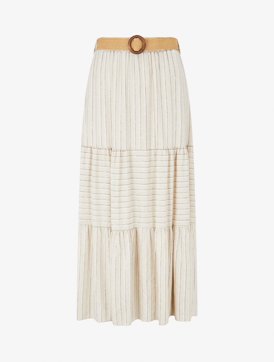 Jupe longue élastiquée à imprimé rayures irisées - Beige/noir - 1