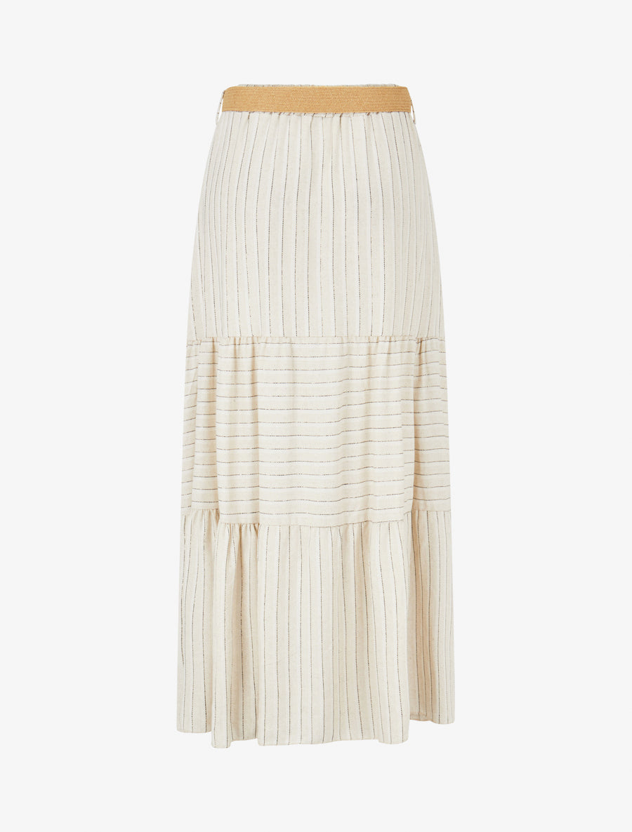 Jupe longue élastiquée à imprimé rayures irisées - Beige/noir - 2