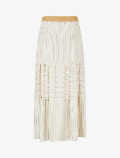 Jupe longue élastiquée à imprimé rayures irisées - Beige/noir - 2