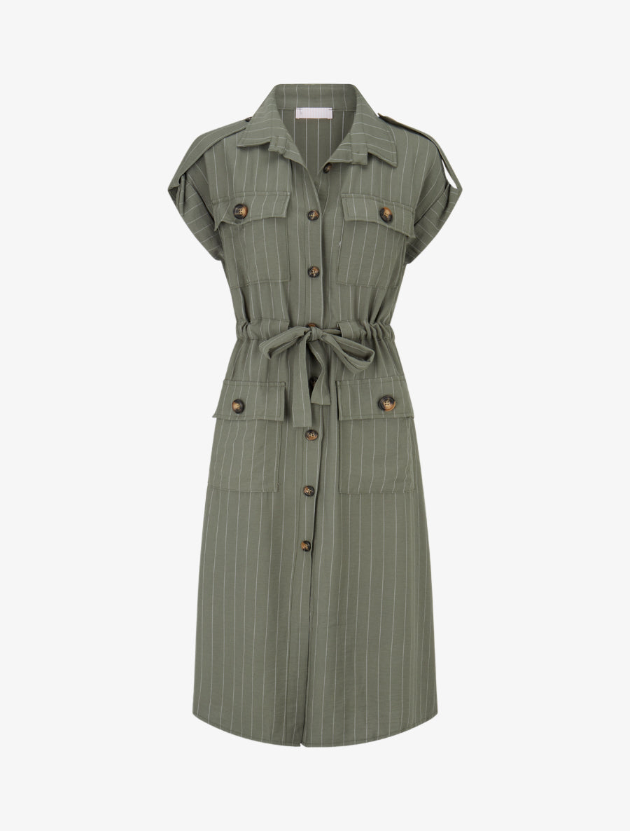 Robe droite à fines rayures - Kaki - 1