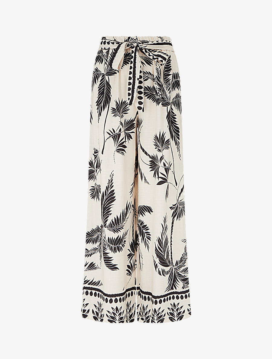 Pantalon élastiqué coupe droite imprimé tropical - Noir - 1