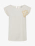 Top uni à fleur brodée - Beige - 1