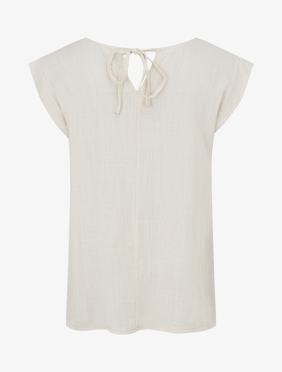 Top uni à fleur brodée - Beige - 2