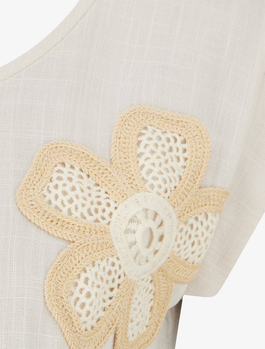 Top uni à fleur brodée - Beige - 3
