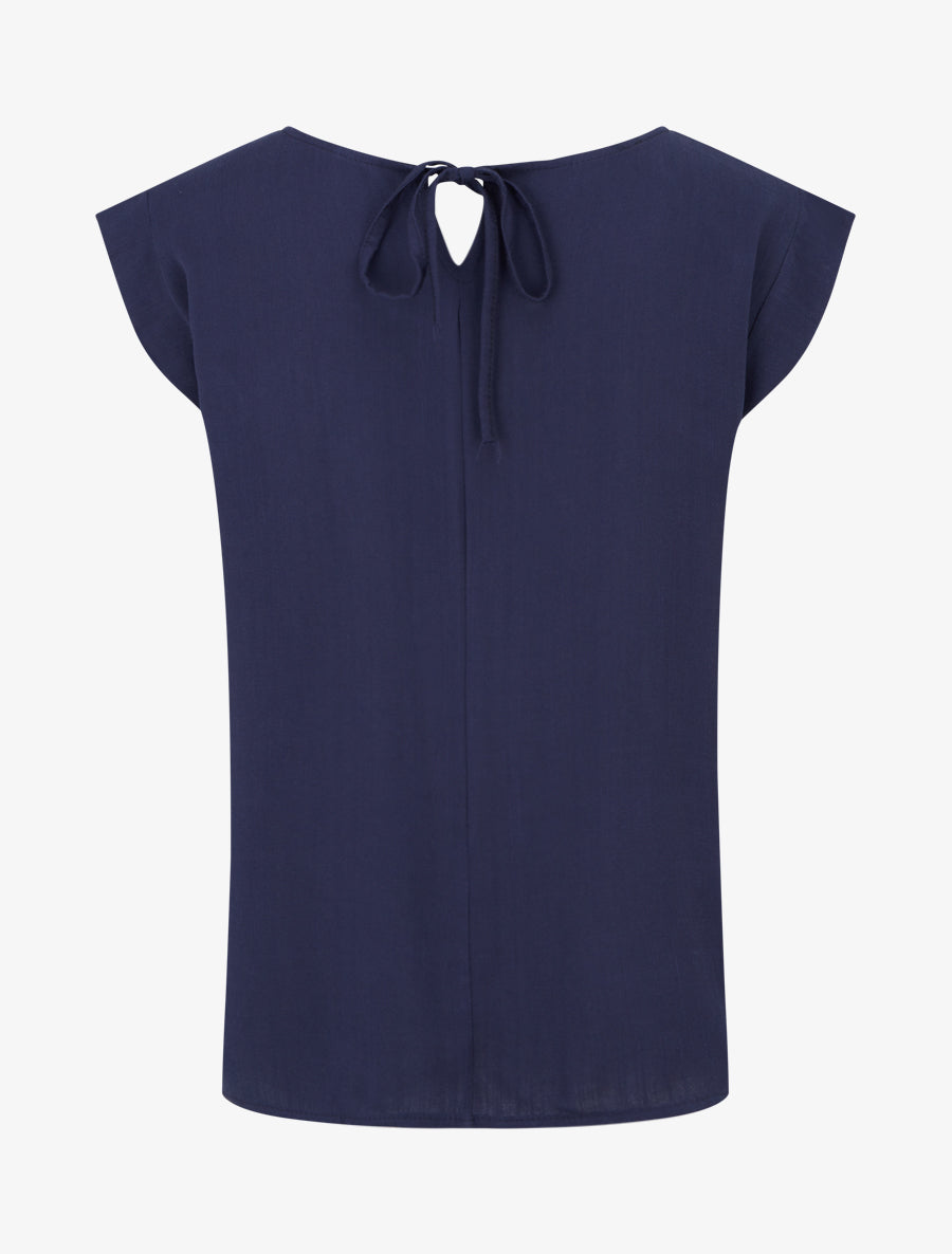 Top uni à fleur brodée - Marine - 2