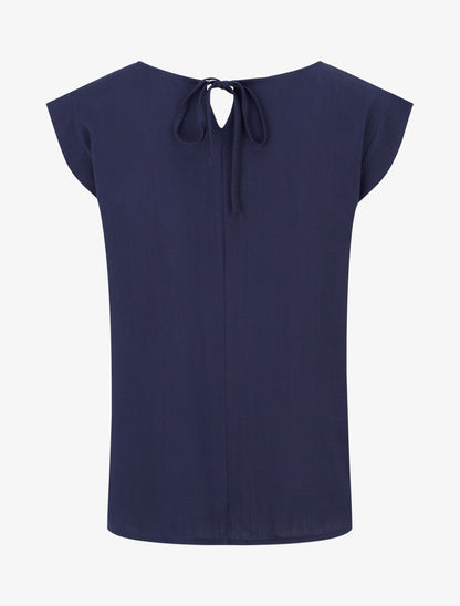 Top uni à fleur brodée - Marine - 2