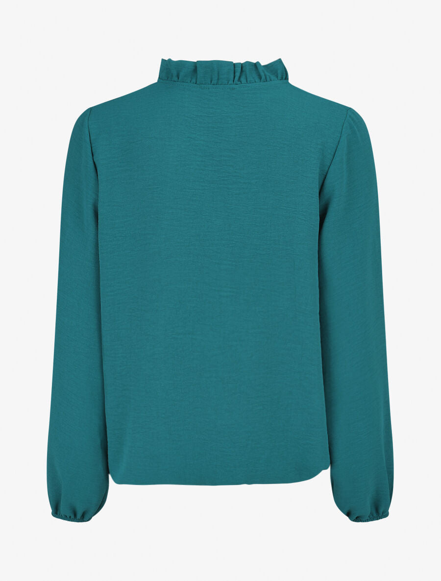 Blouse fluide à col V brodé - Bleu lagon - 2