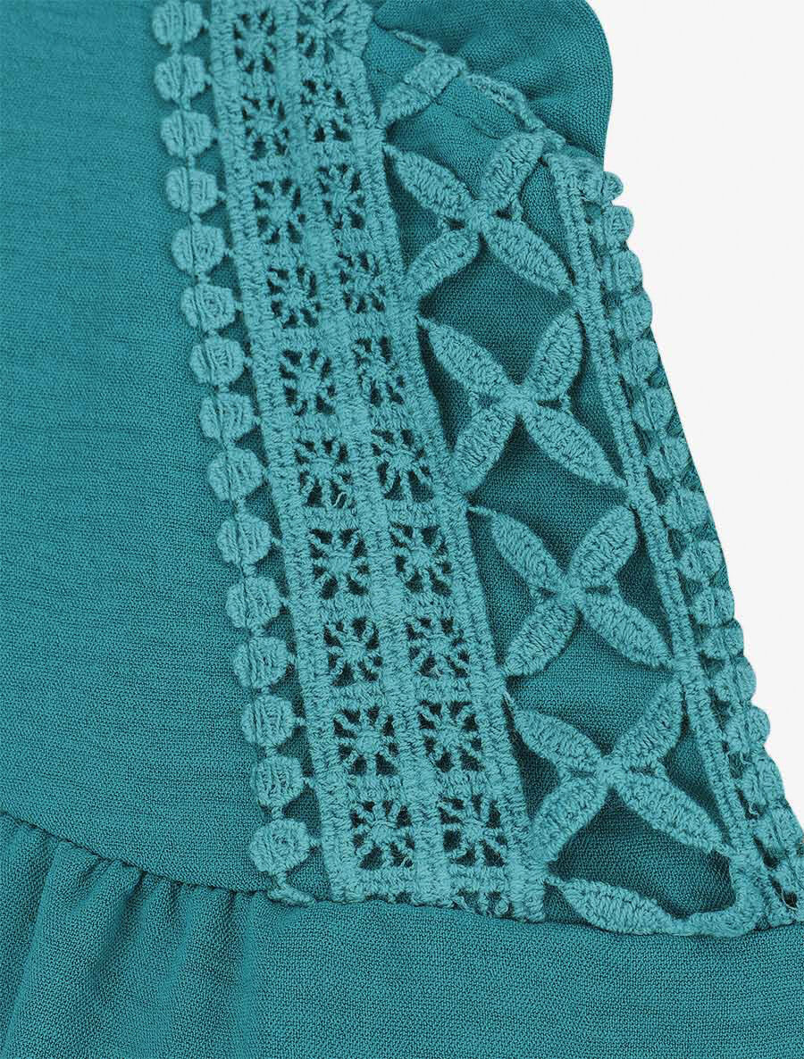 Blouse fluide à col V brodé - Bleu lagon - 3