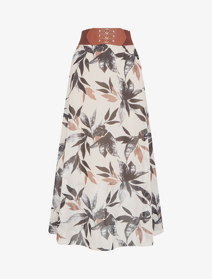 Jupe longue imprimé feuillage fantaisie - Noir - 1