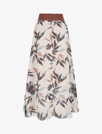 Jupe longue imprimé feuillage fantaisie - Noir - 2