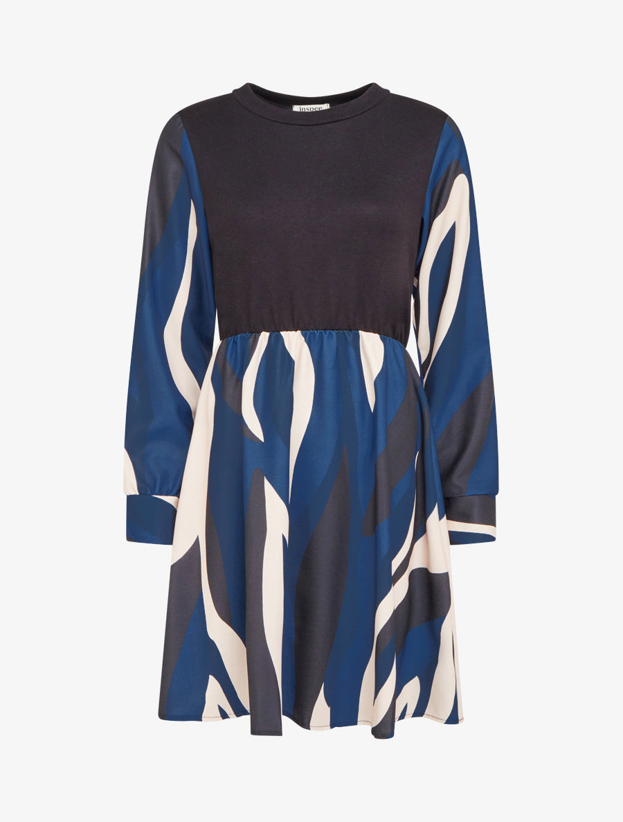 Robe mi-longue patineuse imprimé graphique - Marine
