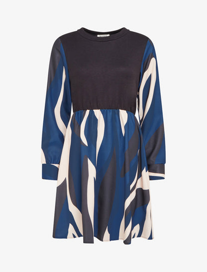 Robe mi-longue patineuse imprimé graphique - Marine