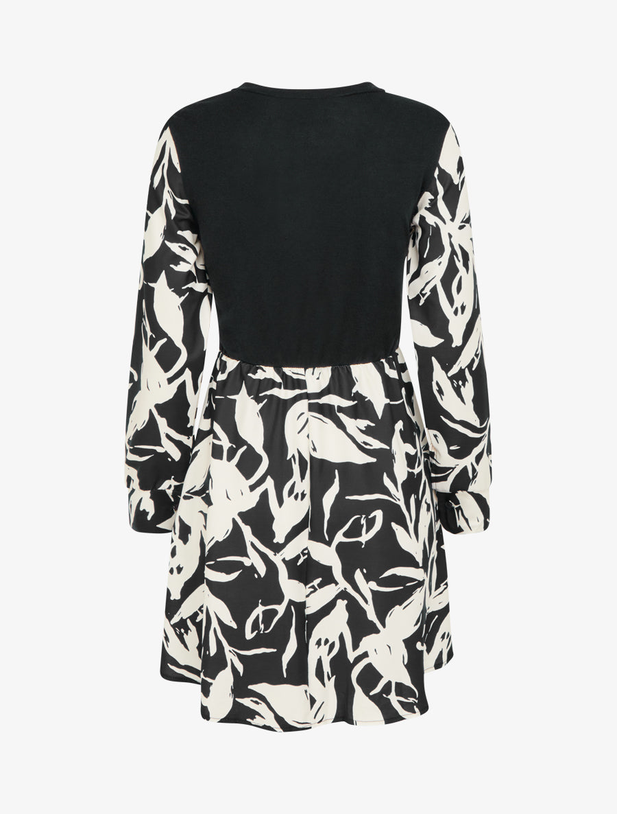 Robe mi-longue patineuse imprimé végétal - Noir - 2