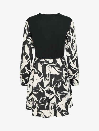 Robe mi-longue patineuse imprimé végétal - Noir - 2