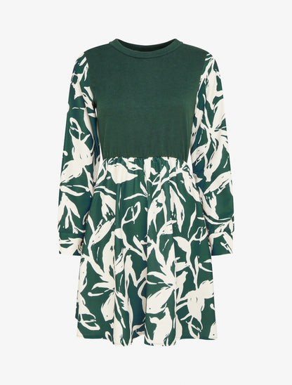 Robe mi-longue patineuse imprimé végétal - Vert foncé - 1
