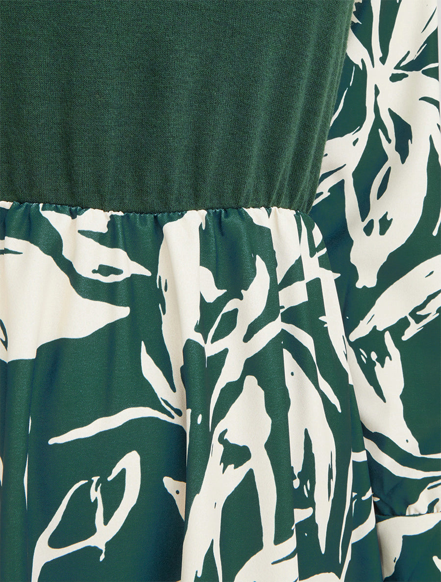 Robe mi-longue patineuse imprimé végétal - Vert foncé - 3