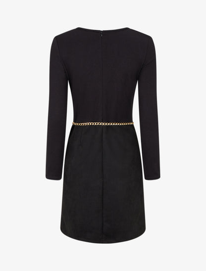 Robe fendue à col détail chaînes - Noir - 2