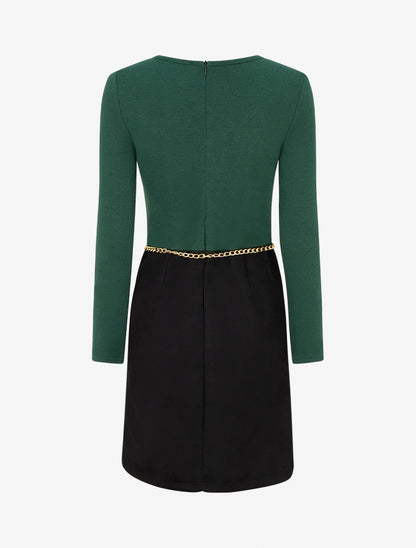 Robe fendue à col détail chaînes - Vert sapin - 2